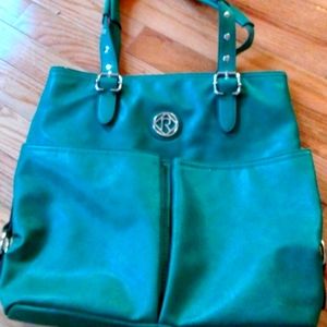 2/$20 Teal leather purse with shoulder straps, tons of pockets inside and out.